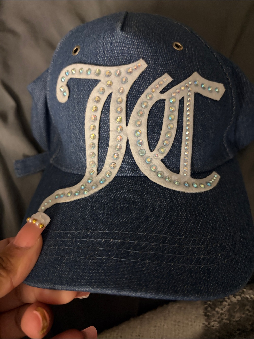 NWOT Juicy Denim Bling Baseball Cap - Blue with Iridescent Rhinestones